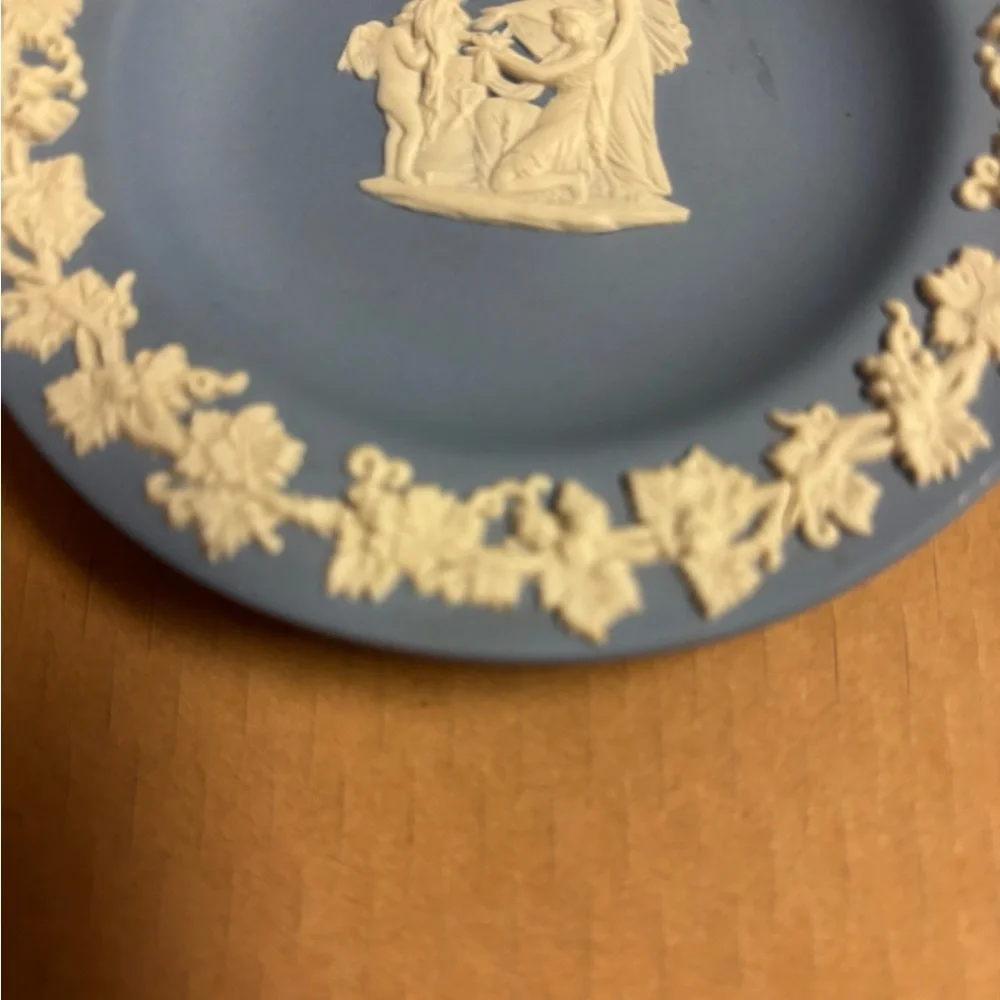 Wedgewood Blue Plate with Cream Floral Design - Picture 3 of 4